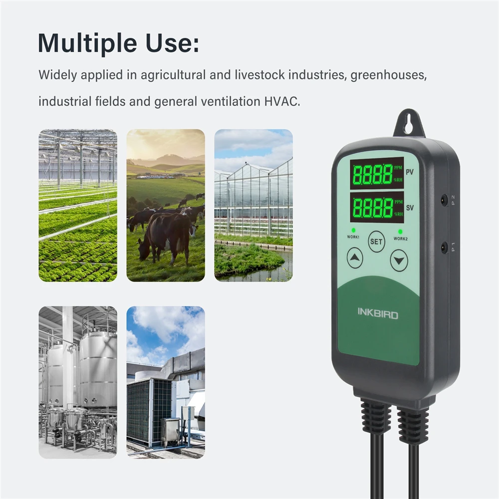 INKBIRD ICC-500T 110V Programmable CO2 Controller C02 Sensor Air Monitor for Ventilation System,Building Control,HVAC Equipment