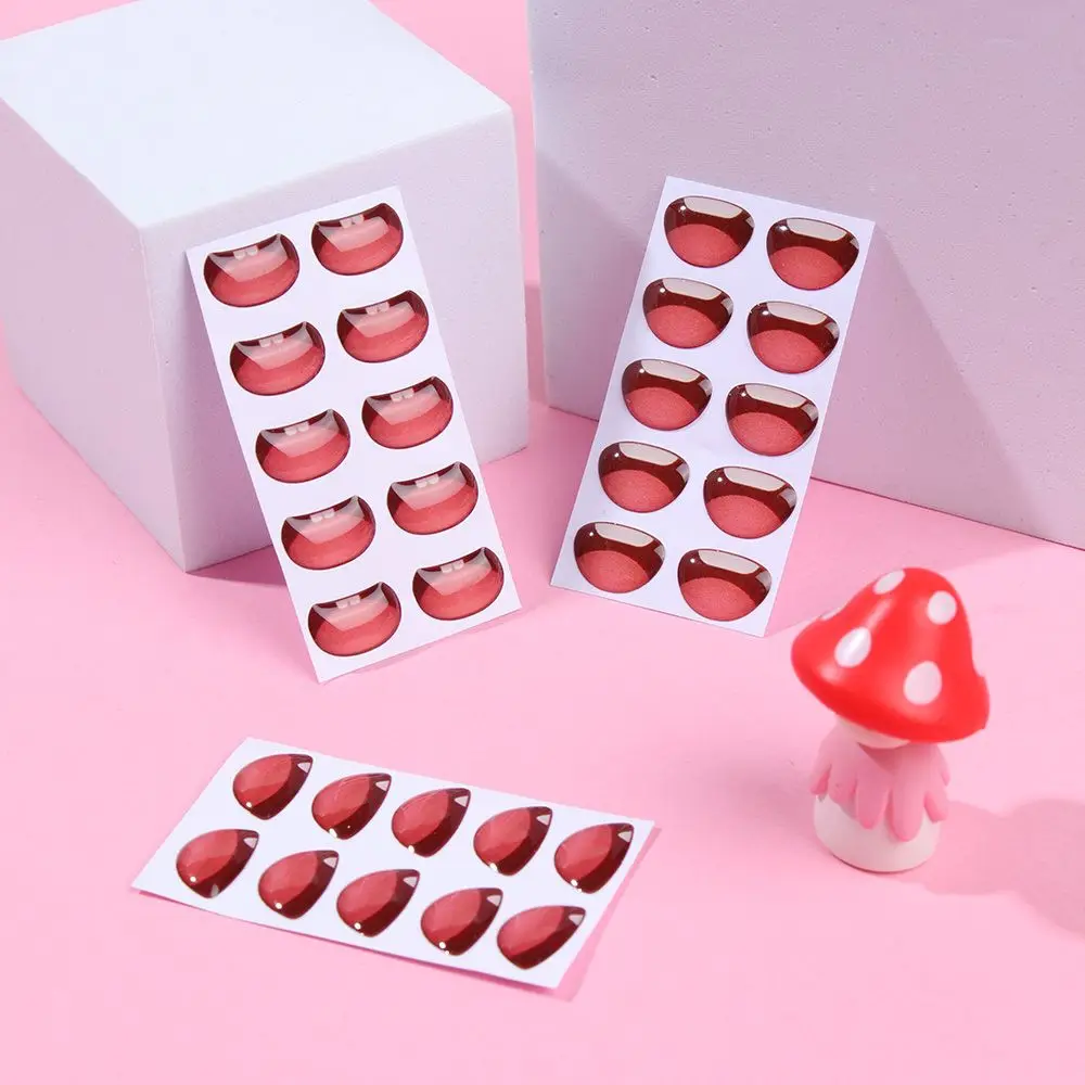 10 pcs Multi styles Cute Cartoon Mouth Stickers Anime Figurine Doll Face Organ Paster Decals DIY Glass Mouth Chips Paper