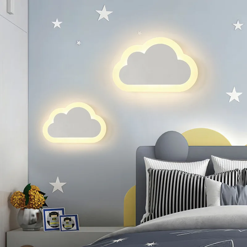 LED Cloud Stars Moon Lamp for Bedroom Bedside Children\'s Room Kids Creative TV Background Stairway Aisle Wall Light Indoor