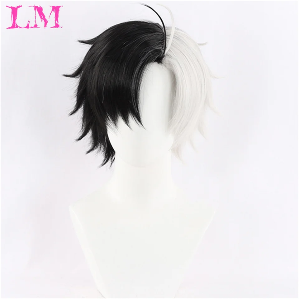 LM Crurlla Dress Up Synthetic Wig Woman Cruella Cosplay Black and White Curly Short Deville Curly Full Head Cover