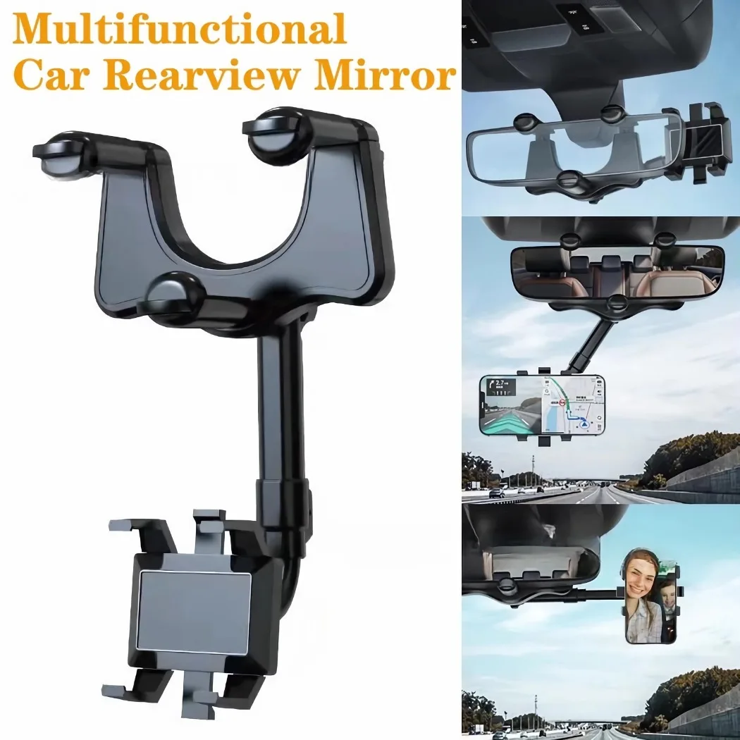 Car Rearview Mirror Mobile Phone Stand Navigation Bracket 360 Degree Rotatable GPS Car Phone Holder