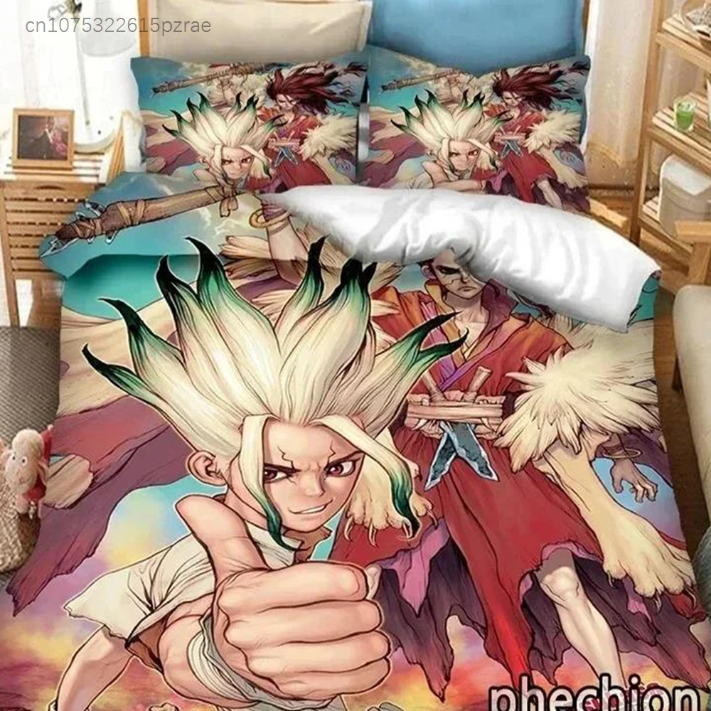 3D Anime Dr.STONE Bedding Set Printed Bed Set With Pillowcase Bed Duvet Cover Soft Queen King Size Bedclothes Home
