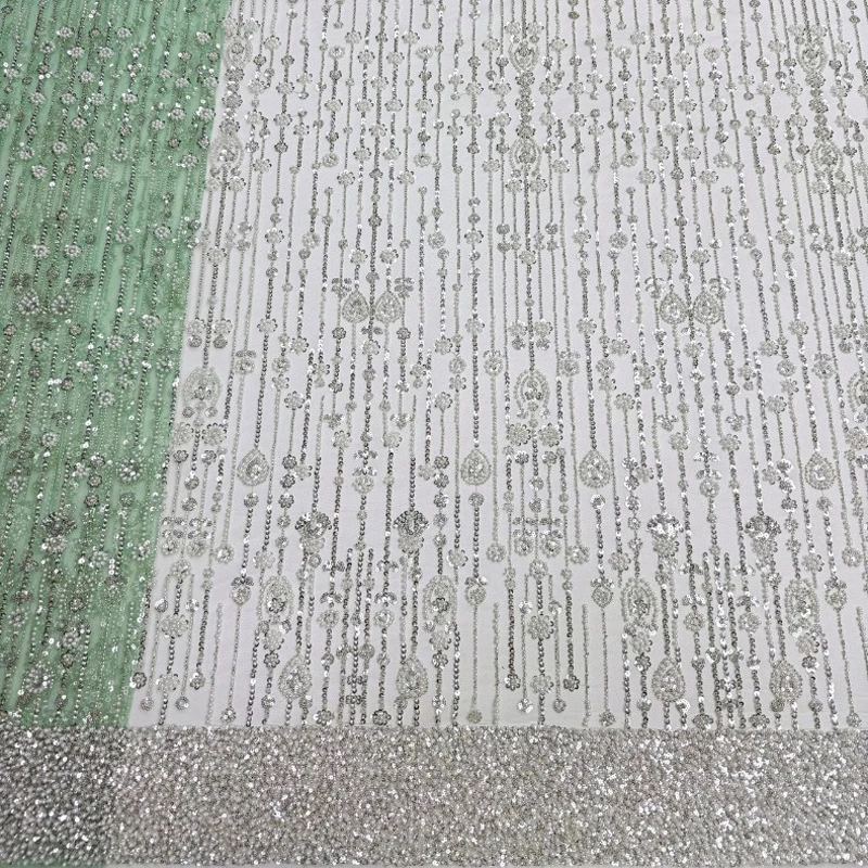 1yard Verticale Gestreepte Bloemen Pailletten Geborduurde Tule Mesh Stof Banket Jurk Prestaties Kostuum Trouwjurk DIY Naaien