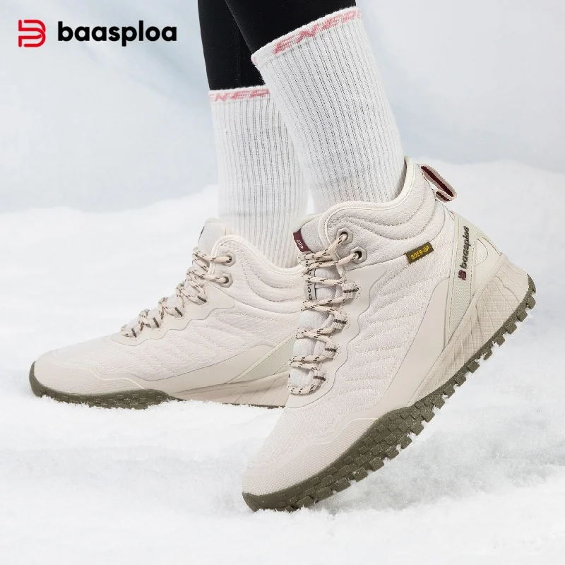 Baasploa Winter Women Sneakers New Casual Waterproof Plush Warm Snow Boots Female Outdoor Non-Slip Lace up Walking Shoes ﻿