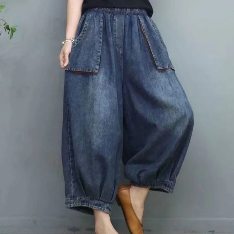 Women Jeans Black Wide-legged Denim Baggy Trouser Woman Clothing 3D Pockets Vintage High Waisted Y2k Casual Chic Streetwear Thin