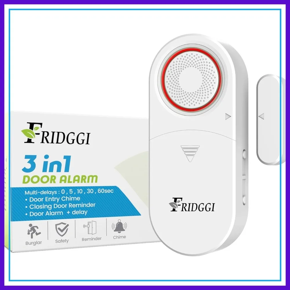 

3-in-1 Door Alarm: Left Open Alert, Chime with Delay, 0-60s, 2-5min, 80-120dB, Close Door Reminder for Home Office Shop (White)