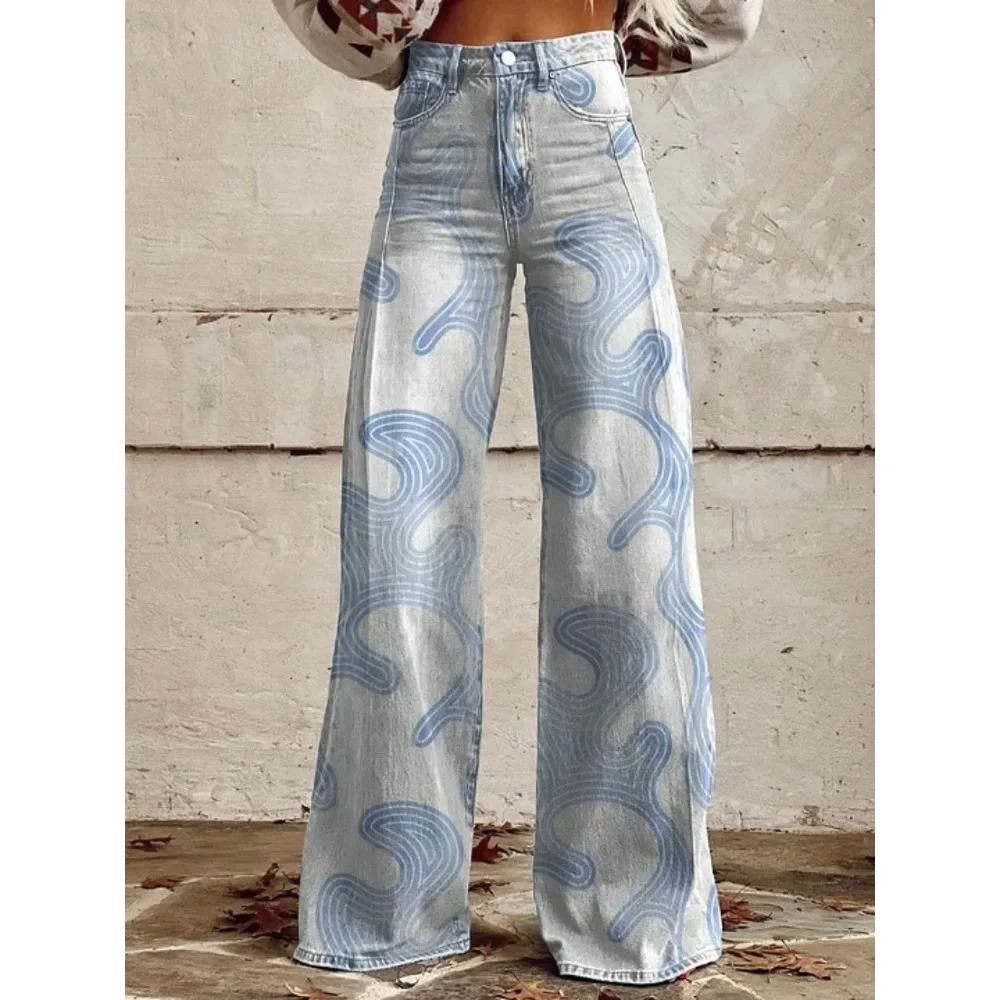 Damen Y2K Retro Print High Waist Wide Leg Pants Hip Hop Punk Streetwear Ästhetische Lässige Weite Hosen mit Taschen XXS-3XL – Detail 9