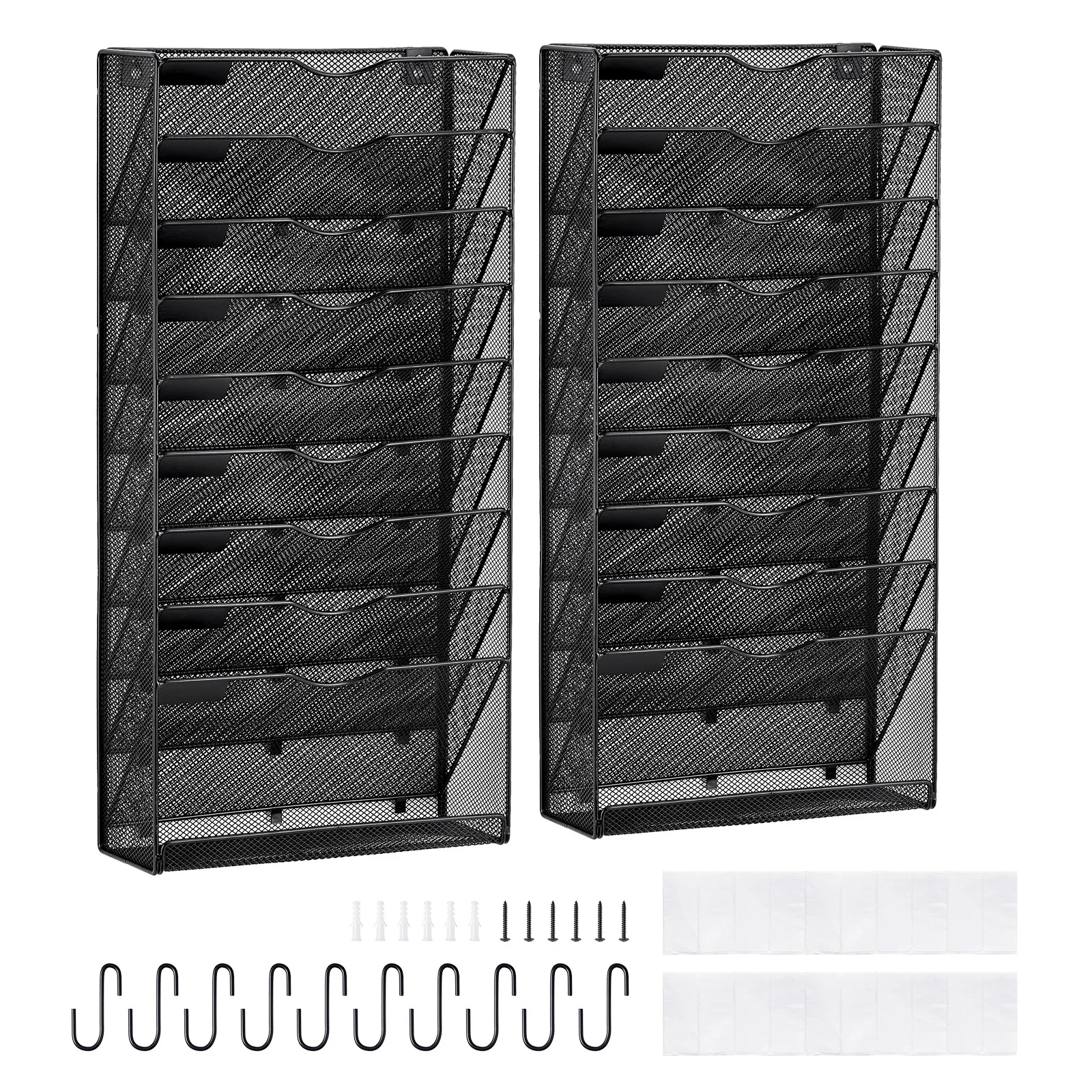 

File Wall Rack Mesh Wall File Holder 2-Piece 10 Pockets for Office/School