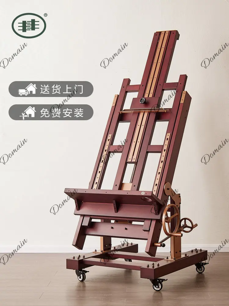 Adjustable Heavy Duty Wooden Easel for Artists, Standing Floor Easel Dual Use Hand Crank Oil Painting Easel for Adults