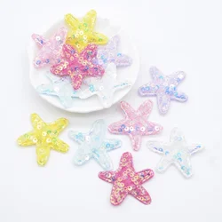 30Pcs 36mm Glitter Sequins Starfish Applique for DIY Clothes Hat Shoes Sewing Patches Handmade Headwear Hair Clips Accessories