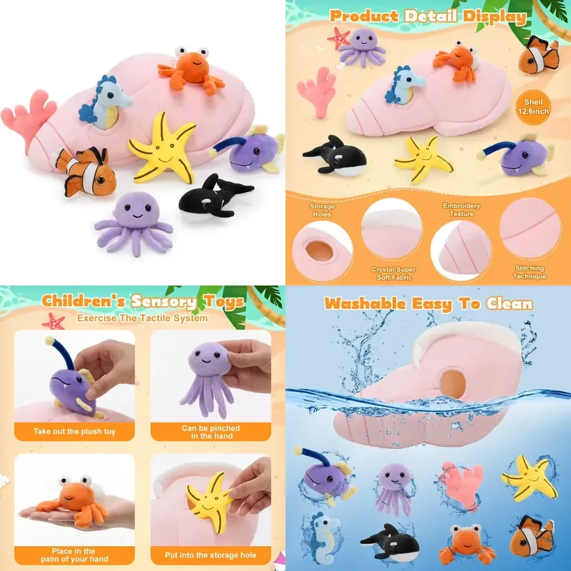 9 Piece Cute Sea Shell Plush Toy Soft Stuffed Ocean Shell Series For Children Girls Beach Home Decoration Summer Gift
