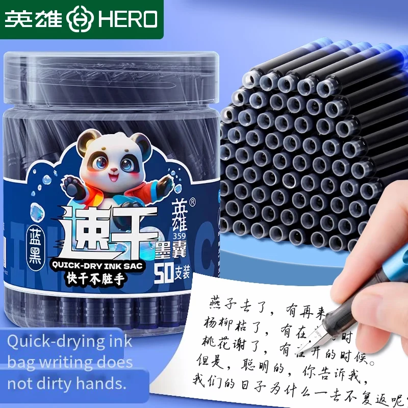 Hero Instant Dry Ink Cartridges, 50-Pack. Fast-Drying, Smudge-Proof Refills for Smooth Writing. Compatible with Most Hero Pen Mo