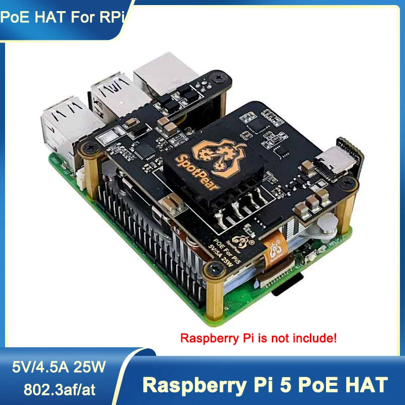 

Raspberry Pi 5 PoE HAT With PD Trigger Activation Type C Power Over Ethernet 802.3af/at 5V/4.5A 25W Optional Fan for RPi5