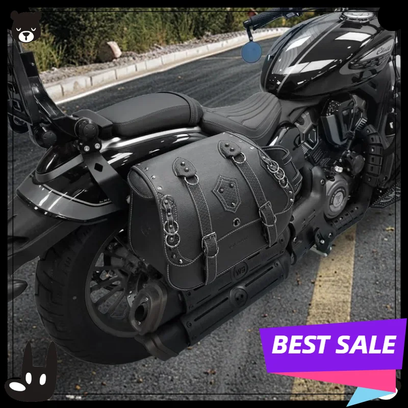 Universal Quick Release Waterproof Leather Saddlebag Large Capacity Half Helmet Retro Motorcycle Bag