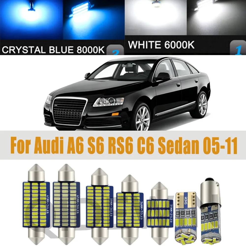 Complete LED Interior Dome Map Reading Door Light Kit For Audi A6 S6 RS6 C6 Sedan Avant 2005 2006 2007 2008 2009 2010 2011