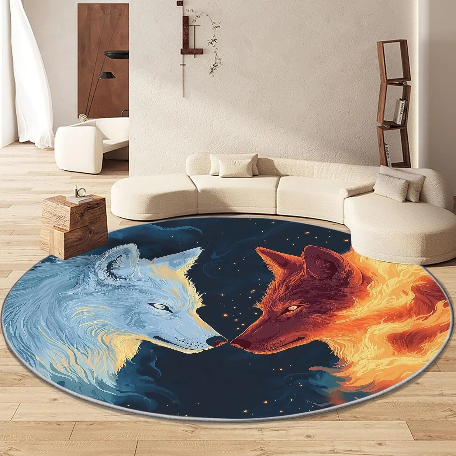 

Фэнтези Арт Животные Два Вовки Круглый Коврик Мультфильм Волк Моющийся Круглый Ковер Бегун - Нескользящий Круглый Ковер Коврик