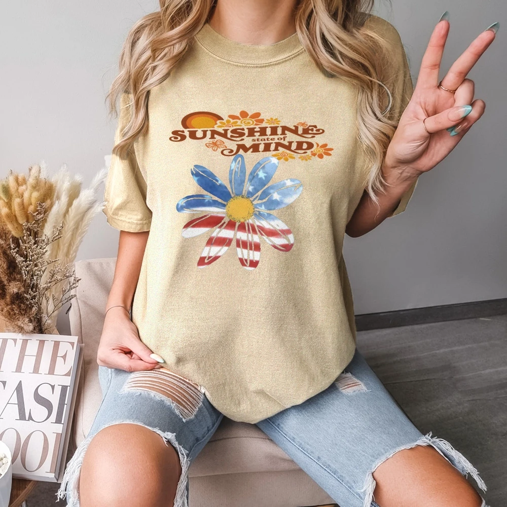 

Sunshine Mind New Fashion Goth Loose T-shirt Unique American Multi-element Print Design For Men Women Top Punk Breathable Casual
