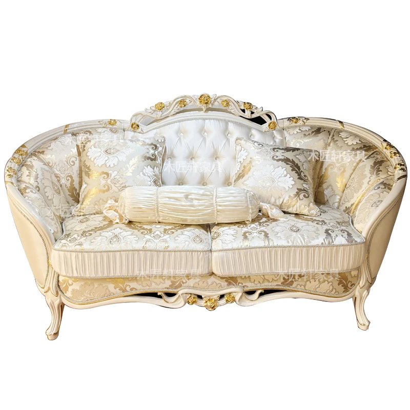 

#French-Style Two and Three Seat Sofa Solid Wood Frame High-End High Resilience Sponge for Small Apartment Living Room Bedroom