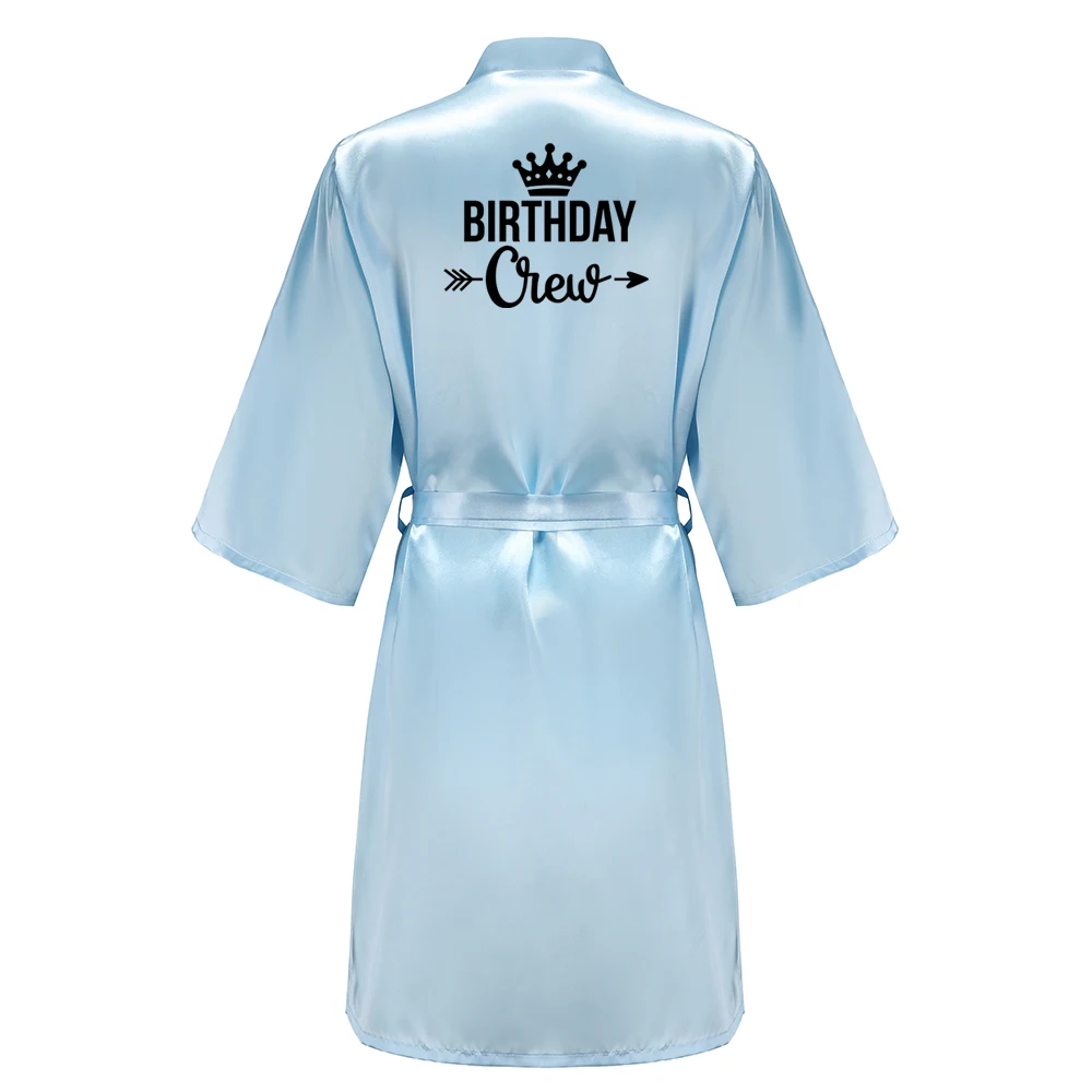 Birthday Party Queen Crew Robes Satin Pajamas Robe Dressing Gown Pajamas Black Writing Kimono Robe