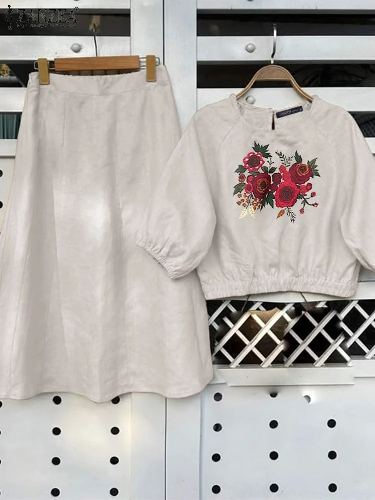 

2025 Spring Dress Sets Women Casual Loose Work Outfits Suits 3/4 Sleeve Blouse Ankle-Length Pants 2-piece Matching Sets ZANZEA