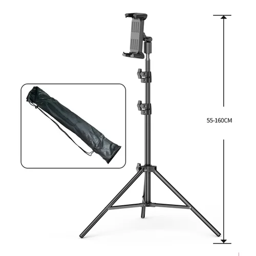 Trípode de brazo plegable y elevable de 160cm, soporte para tableta de suelo, soporte para teléfono en vivo para IPhone, IPad, teléfonos inteligentes, tumbona, soporte para cama
