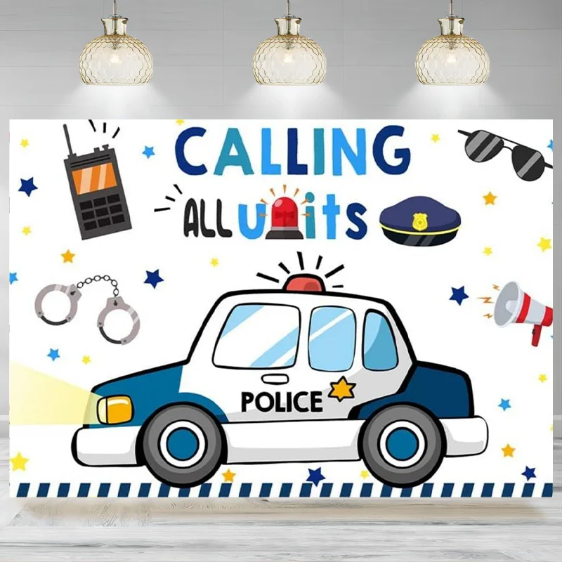 Kids Police Theme Birthday Backdrop Boys Policeman Car Uniform Photography Background 1year old Party Banner Decorations