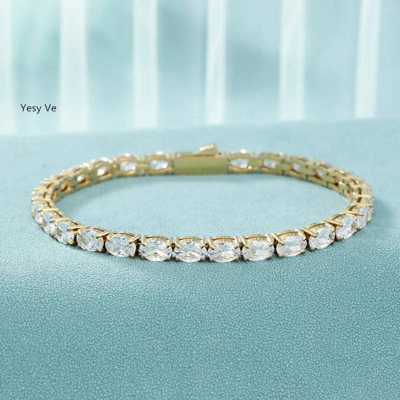 Yesy Ve Women Titaniium Steel Bracelet Egg Shape 4*6mm Tennis Hand Chain Brief Fashion Influencer New Arrival