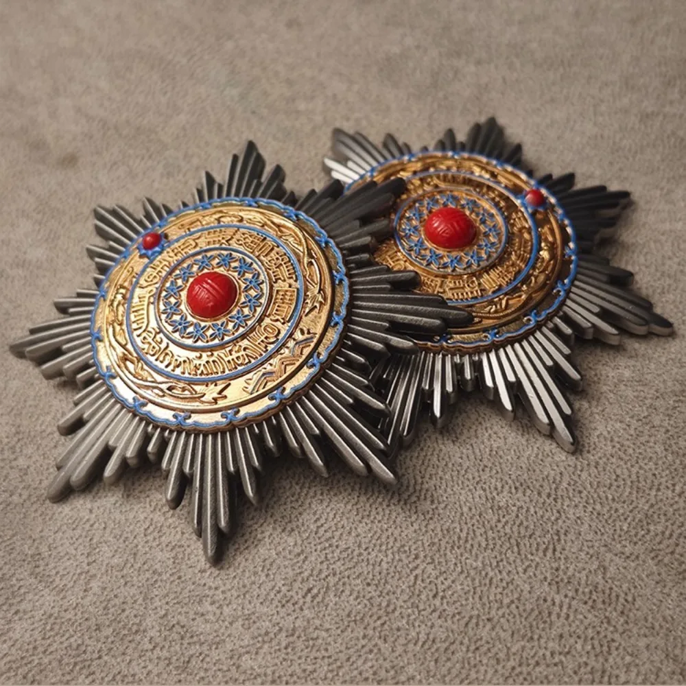 Qing Dynasty Double Dragon Star Medal Alloy Electroplated Cold Enamel Pin Style Medal Collection Gifts Decoration Crafts