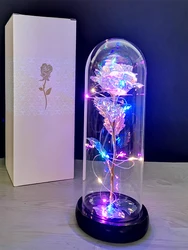 화려한 장미 인공 꽃 Led 램프 유리 커버 장미 장식 발렌타인 데이 꽃 선물