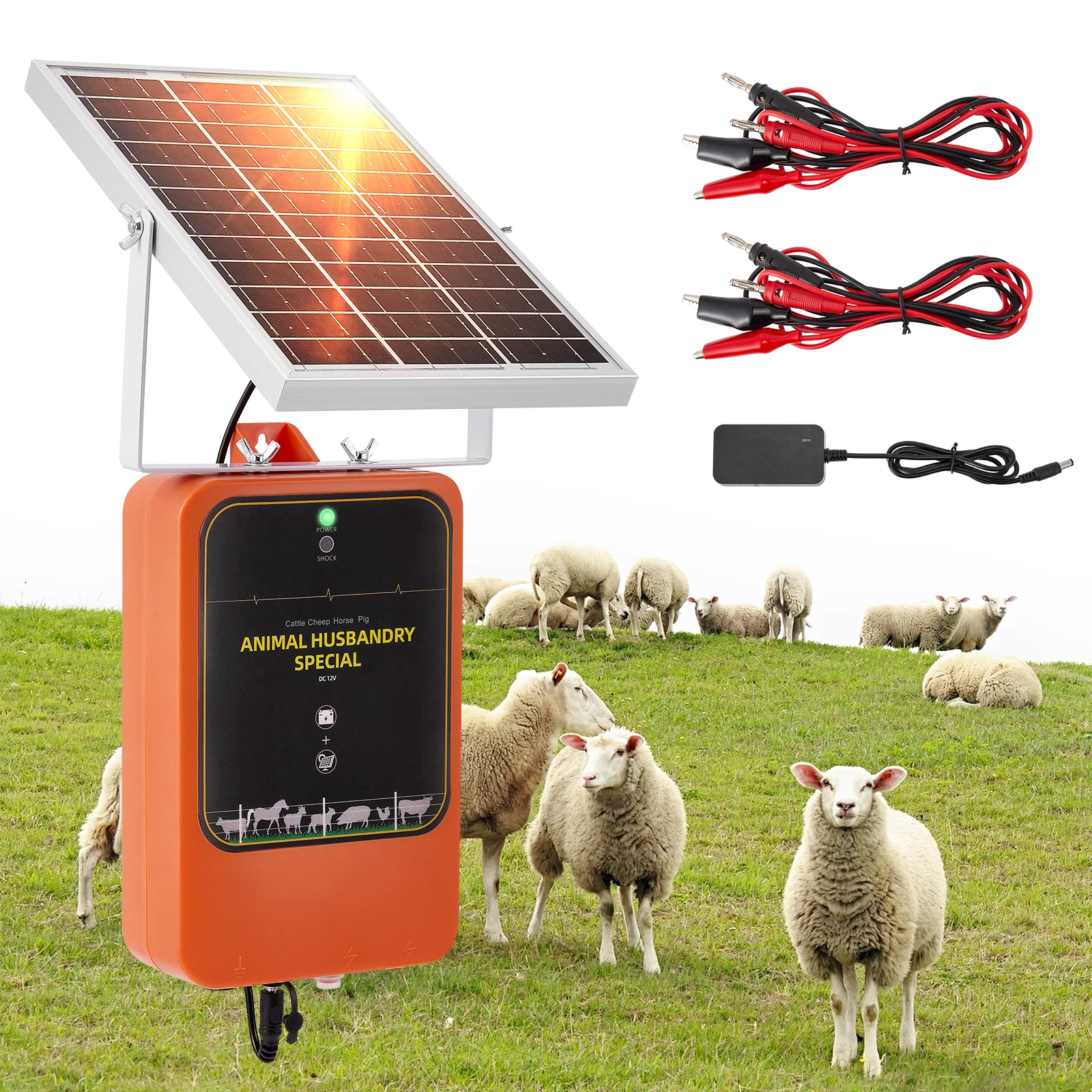 10 km Solar-Ladegerät für Elektrozaun, verstellbar, 1,2 J, IP65, DC 12 V, Solarpanel, Elektrozaun, Energizer, Metall-Gartenzaun