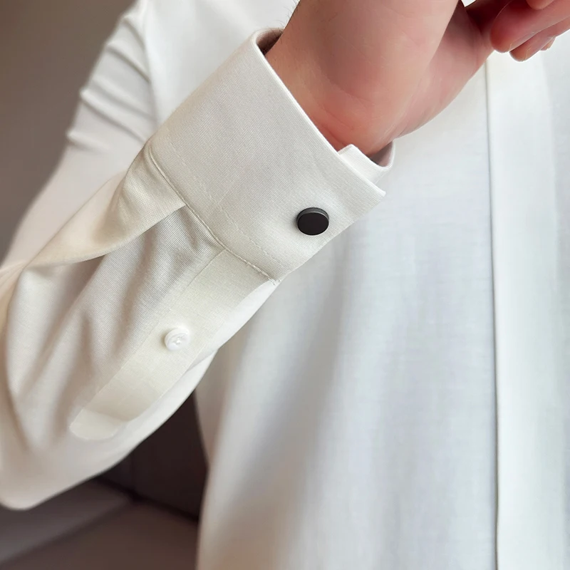High Elasticity Men Polo Shirt 2024 Autumn Thin Stand Up Collar Solid Casual Elastic Slim Fit Long Sleeves T-shirt Men Clothing
