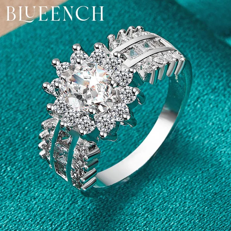 

Blueench 925 Sterling Silver Zircon Snowflake Ring For Women Proposal Wedding Fashion High Temperament Jewelry