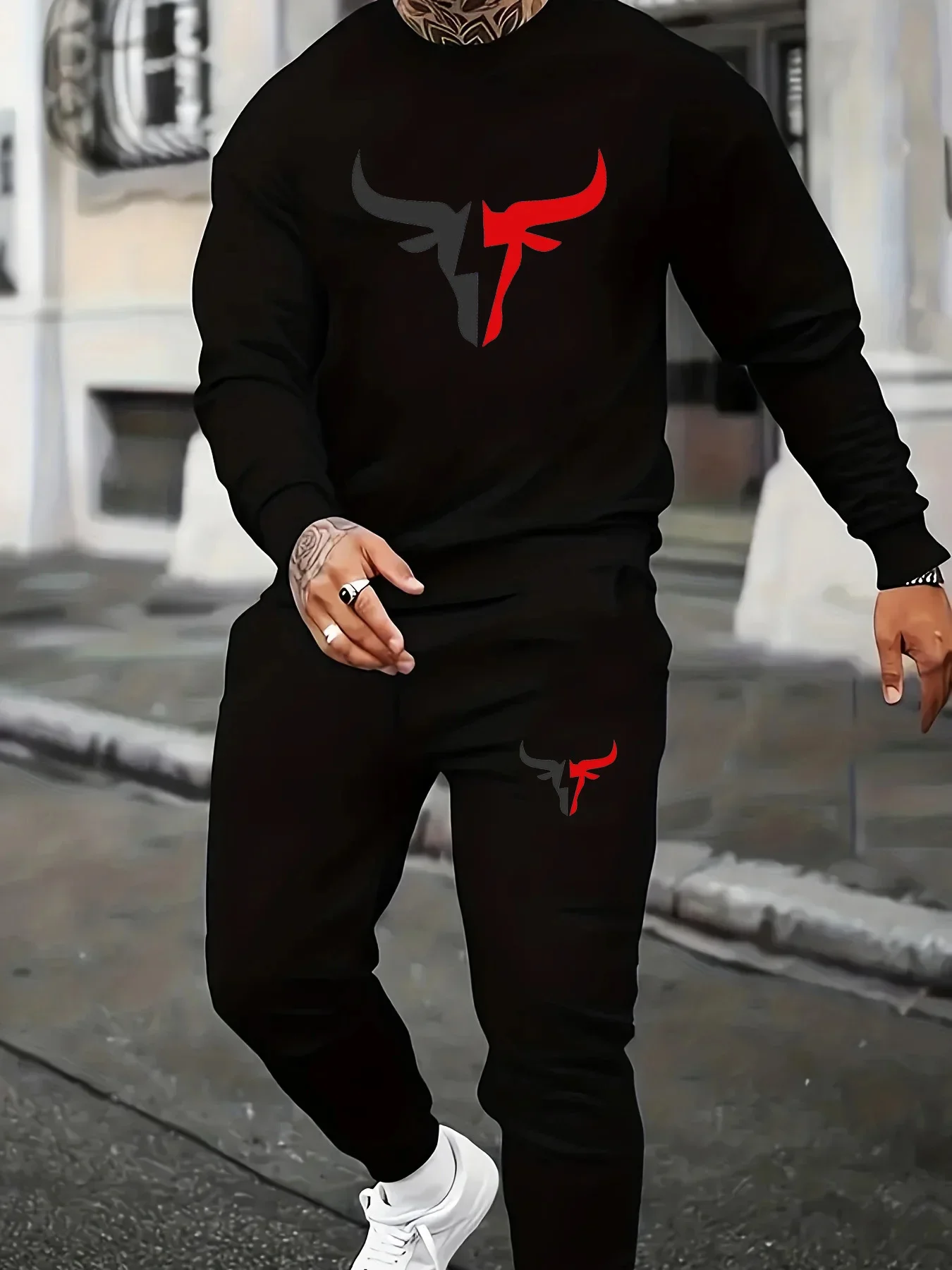 Men's autumn and winter fashionable pullover, outdoor fitness and casual sports set, men's autumn and winter sweater set, men's