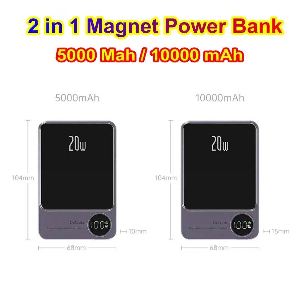 

10000mAh Magnetic Power Bank PD20W Magsafing Fast Charging External Battery For iPhone 15W Wireless Charge Powerbank For Huawei