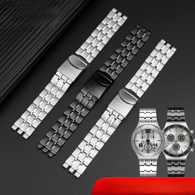 High quality new style For Swatch Men\'s black steel watch Metal strap YVS451 YVS435 YCS443G watchband accessories 19mm 21mm