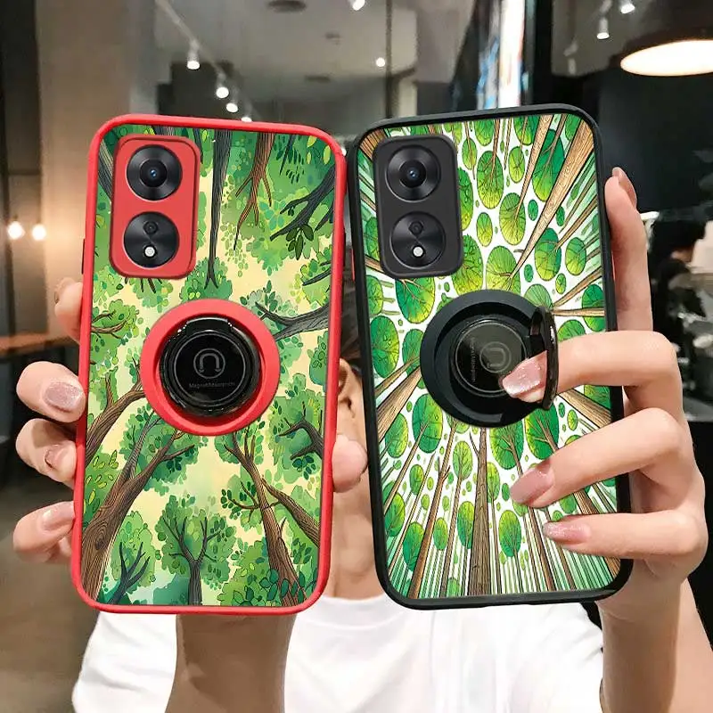 A78 Forest Canopy Skin-feel Ring Phone Case For OPPO A 60 59 58 57 55 54 53 52 36 32 31 17 16 15 9 8 5 3S 2M A1 Pro Cover