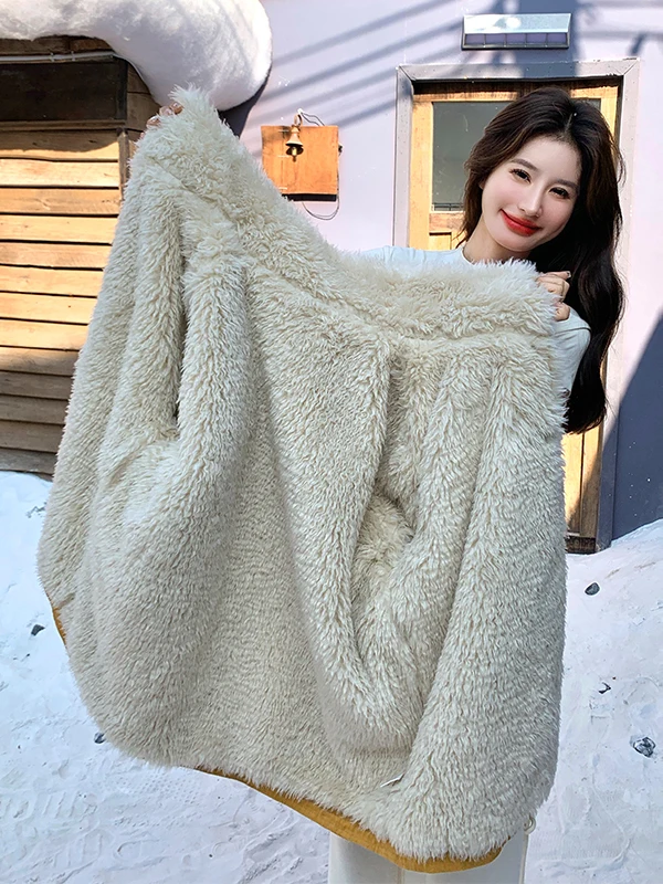 여성용 안감 처리된 따뜻한 양털 자켓 노란색 오렌지색 가을 겨울 신상 한국 스타일 면 의류