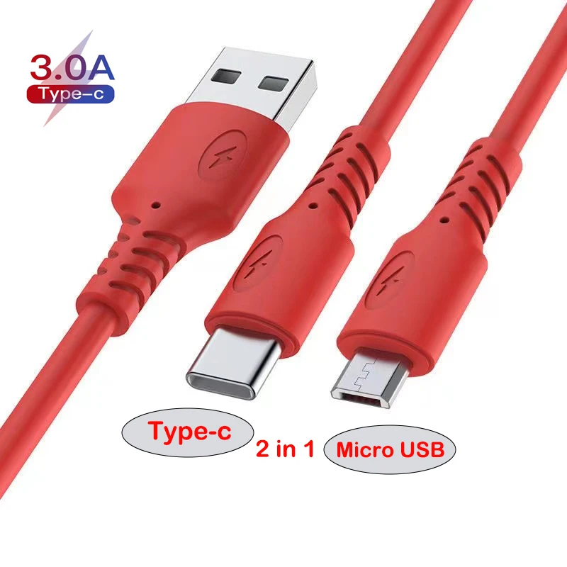 Micro USB Type-C Cable 2 in 1 USB Cable Fast Charging  Wire for Huawei xiaomi Quick Charge Wire Cord Color Liquid Silicone Cable