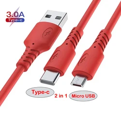 Cable Micro USB tipo C 2 en 1, Cable de carga rápida para Huawei y xiaomi, Cable de silicona líquida de Color