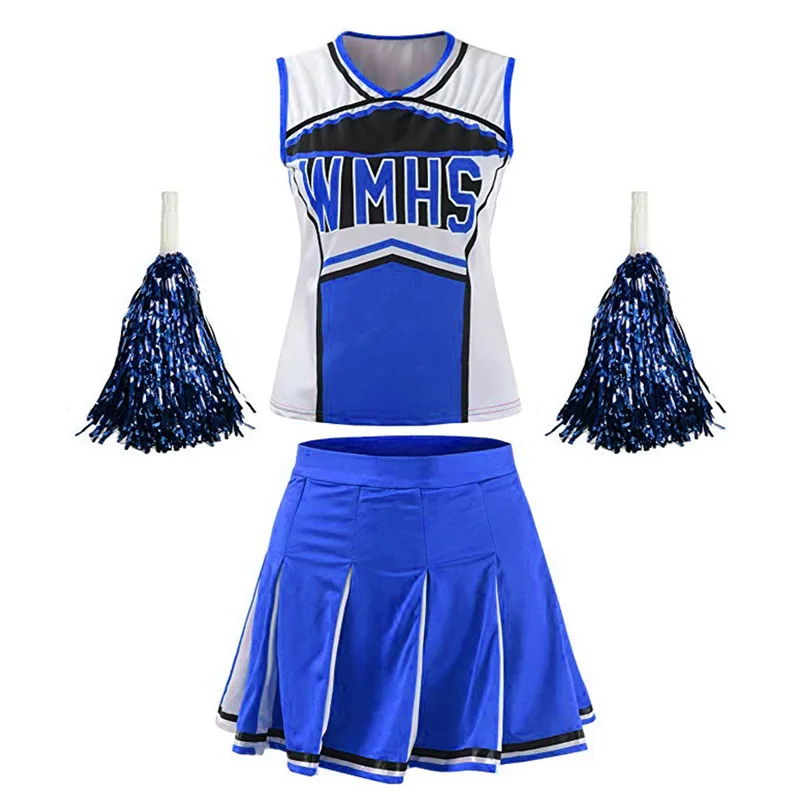 女性のためのcheerleaderコスチュームハロウィーンのかわいいユニフォーム衣装日本の学校のコスプレファンシードレスアップレッドタンクトップスカート付き