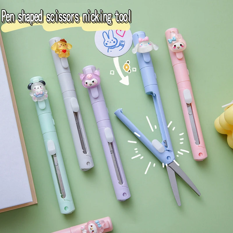 Sanrio Mini Folding Scissor Ceramics Pen Cutter Kuromi Cinnamoroll Pencutter Utility Knife For Paper Work Diary School Supplies