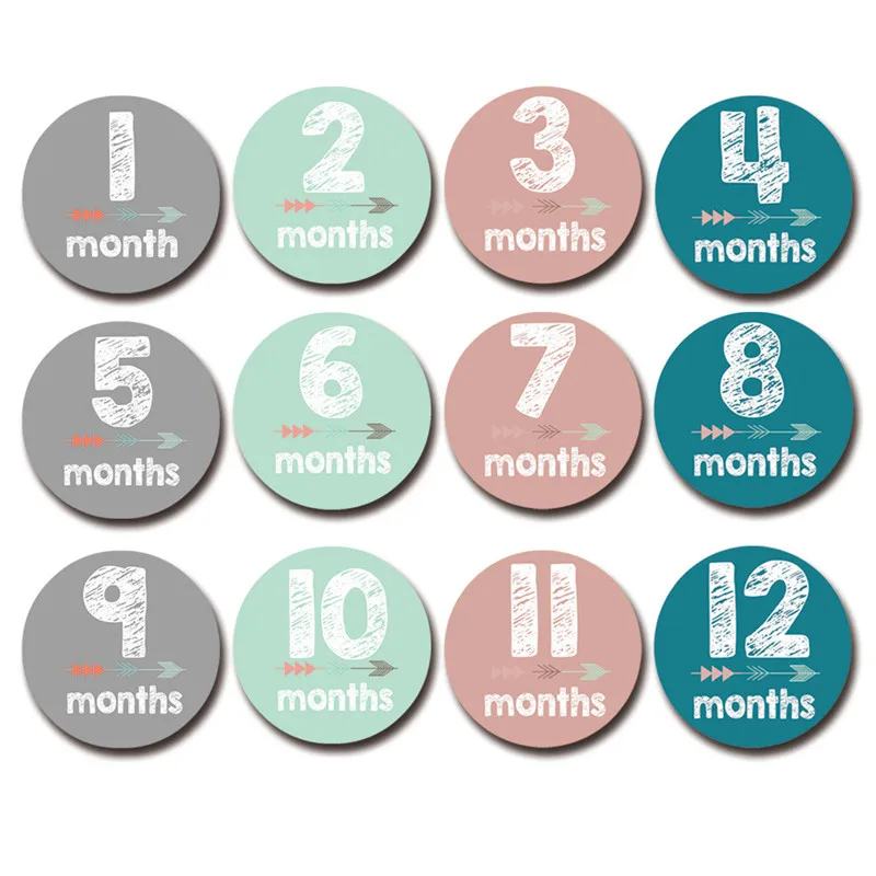 12 Pcs Month Sticker Baby Photography Milestone Memorial Monthly Newborn Kids Commemorative Card Number Photo Accessories Gifts