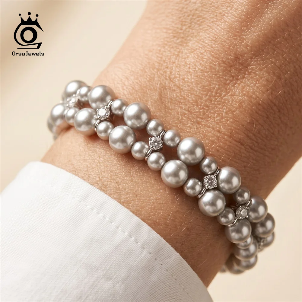 ORSA JEWELS Vintage Shell Pearl Beaded Bracelet 925 Silver Layer Pearl Strand Bracelet Luxury Daily Jewelry for Women PSB10 4