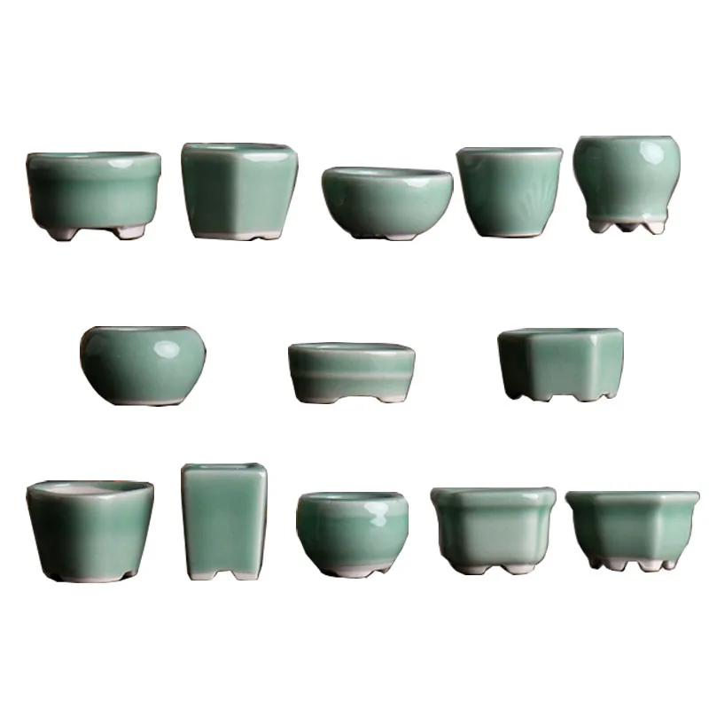 Chinese Style Celadon Style Thumb Flower Pot Mini Bean Pot Retro Plain Home Desktop Decoration Small Flowerpot With Hole ZC527