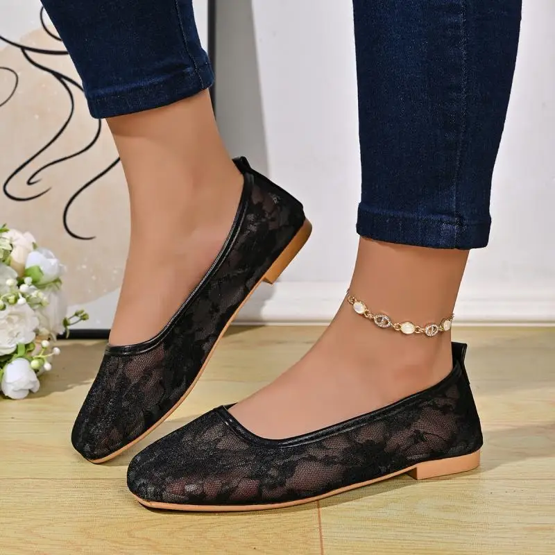 Herbstliche Spitzen-Mesh-Ballettschuhe, atmungsaktiv, für Damen, Übergrößen 36-43, weiche Sohle, leichte Mary Jane Schuhe, Slip-On-Freizeitschuhe für Damen – Detail 6