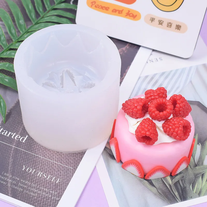 Raspberry Cake Shape Silicone Mold Handmade Aromatherapy Plaster Soap Making Mould Chocolate Strawberry Cake Candle Mold