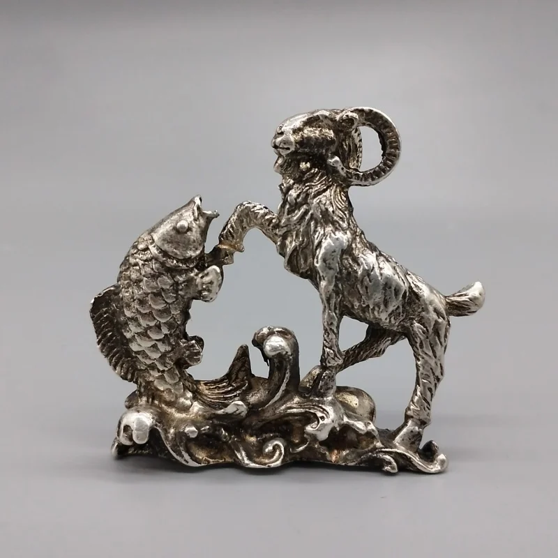 

China Sheep Fish Statue Ornament, Auspicious Feng Shui Simulation Animal Figurine, Desktop Home Decoration Craft