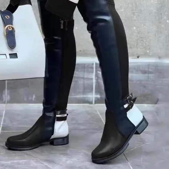 Botas de señora con punta redonda, zapatos de goma para mujer, botas de diseñador de lujo para lluvia, tacones altos hasta el muslo sexis, moda baja 2025