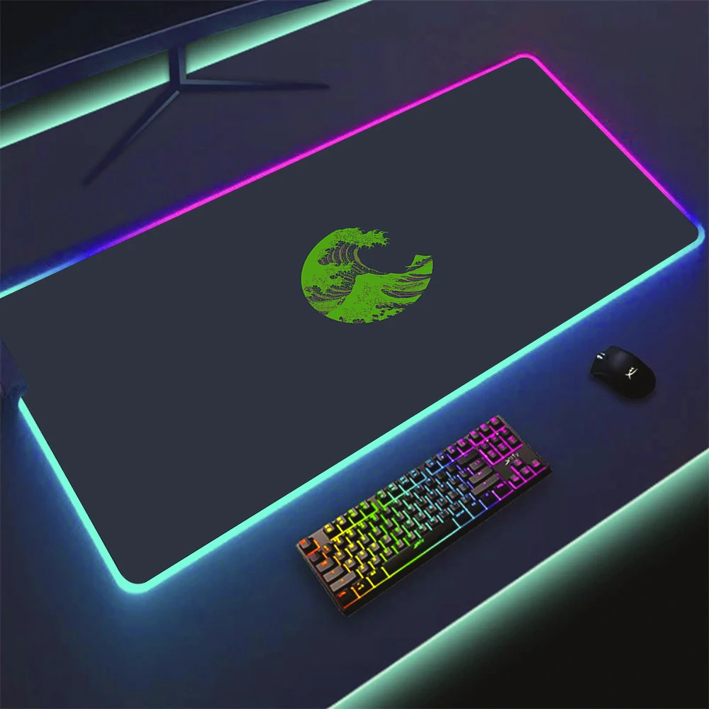 HD printing Colorful Waves RGB Mouse Pad Large Gaming Keyboard Computer Rubber Mat E-Sports Carpet Backlit Desk Mats 30x70 Pads