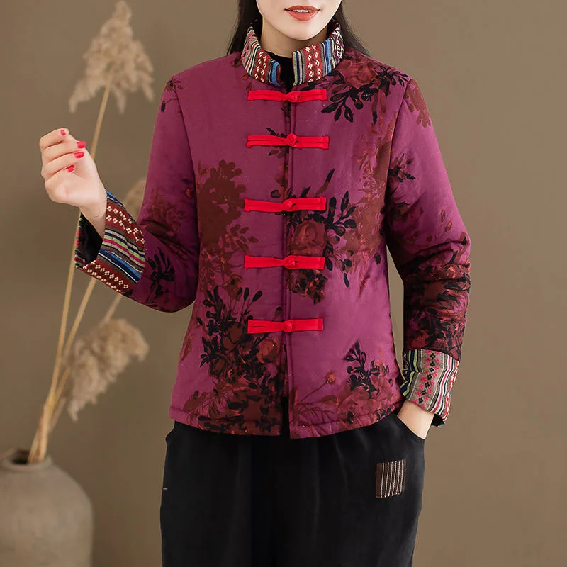 

9Colors Women Chinese Style Cheongsam Coat Retro Print Tang Suit Jackets Fashion Lady Elegant Red Qipao Tops Oriental Clothing